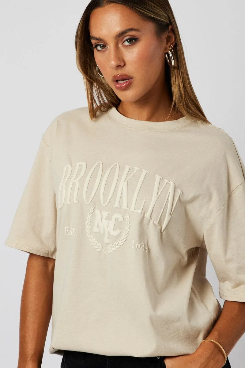 Beige Graphic Tee Short Sleeve sold by Ally Fashion product image thumbnail 2