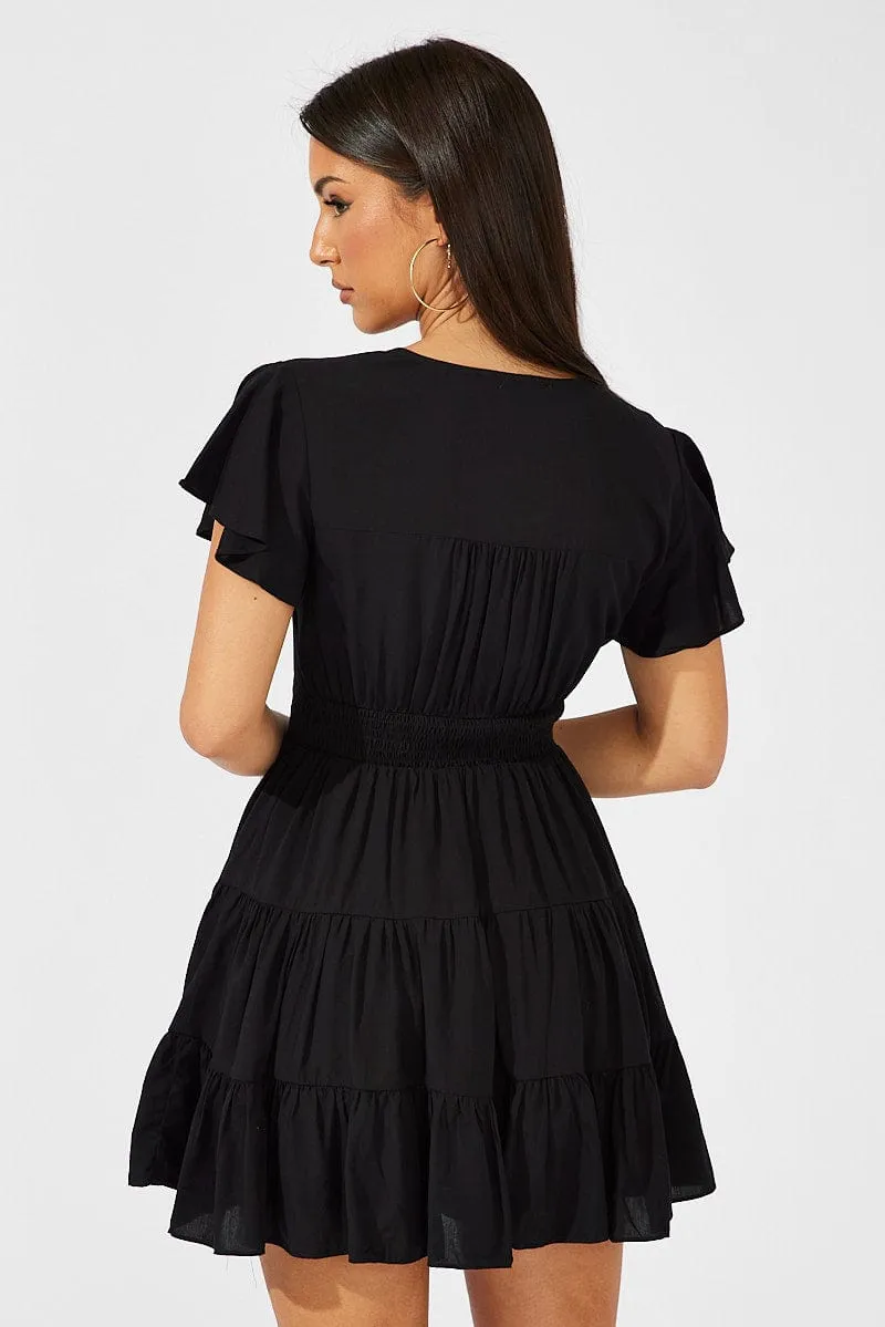 Black Fit And Flare Dress V-neck Mini sold by Ally Fashion product image thumbnail 5