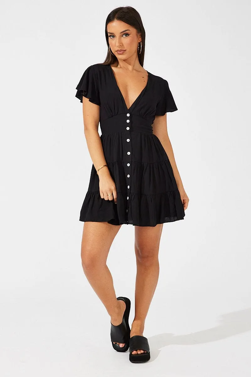 Black Fit And Flare Dress V-neck Mini sold by Ally Fashion product image thumbnail 2