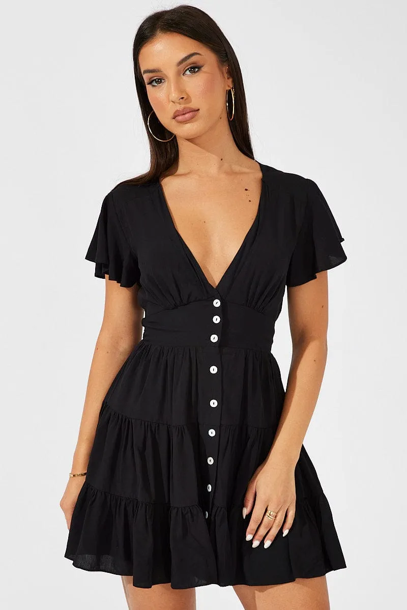 Black Fit And Flare Dress V-neck Mini sold by Ally Fashion product image thumbnail 3