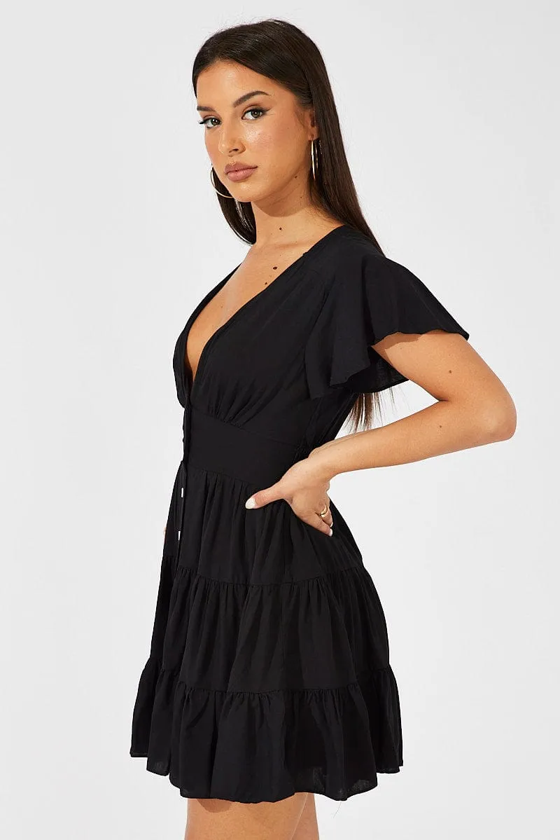 Black Fit And Flare Dress V-neck Mini sold by Ally Fashion product image thumbnail 4