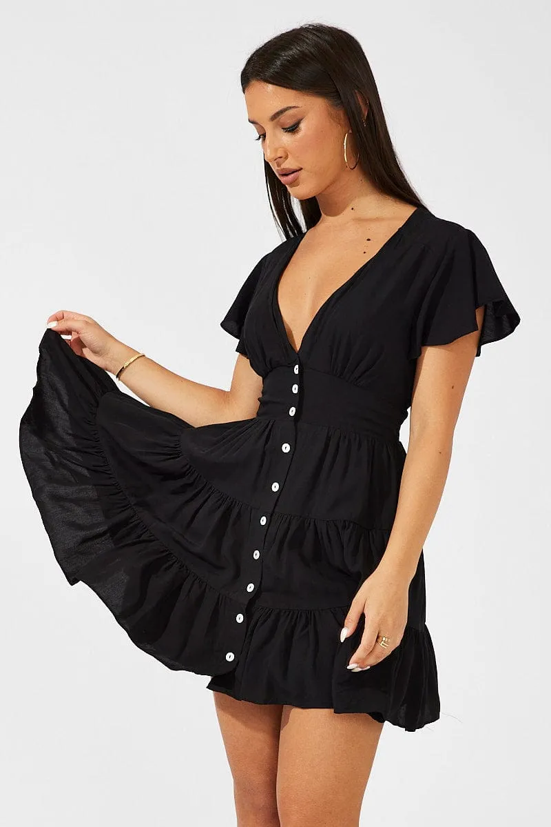 Black Fit And Flare Dress V-neck Mini sold by Ally Fashion