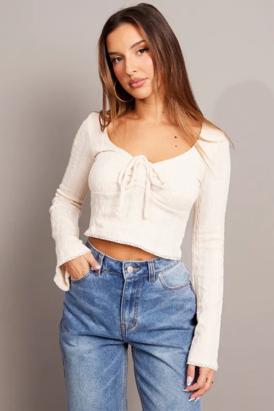 Beige Textured Top Long Sleeve sold by Ally Fashion