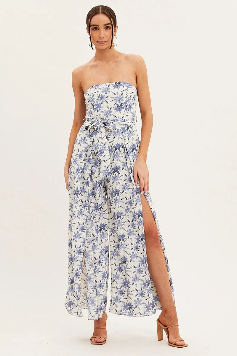 Blue Floral Bandeau Jumpsuit Floral Print sold by Ally Fashion product image thumbnail 3