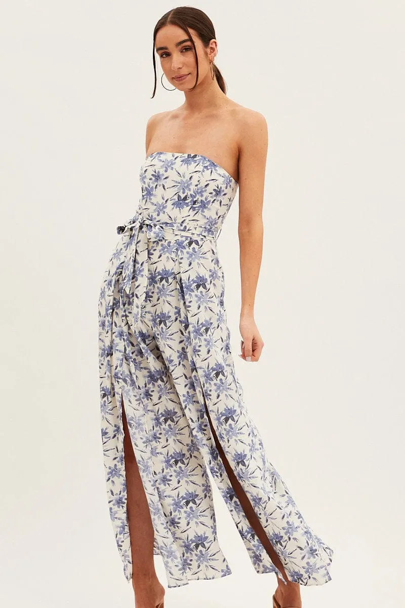 Blue Floral Bandeau Jumpsuit Floral Print sold by Ally Fashion product image thumbnail 2