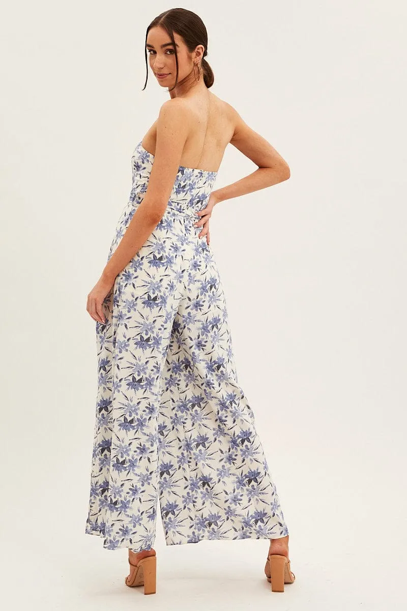 Blue Floral Bandeau Jumpsuit Floral Print sold by Ally Fashion product image thumbnail 5