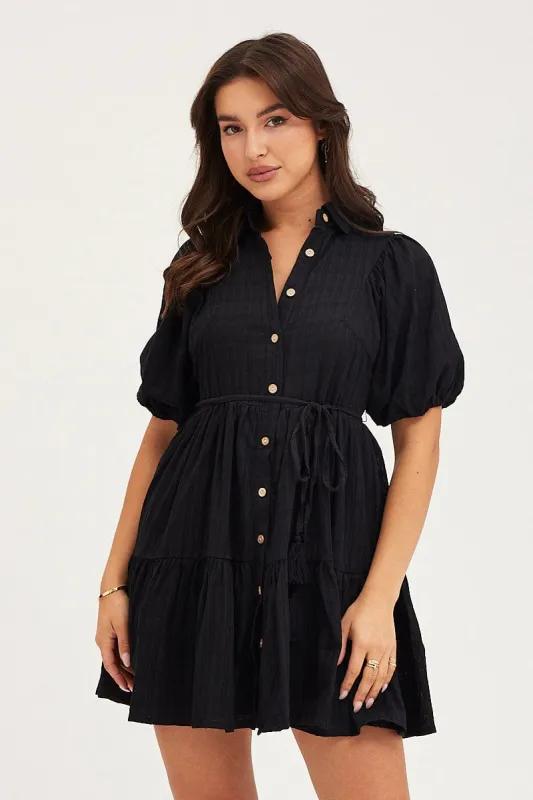 Black Balloon Sleeve Shirts Dress sold by Ally Fashion