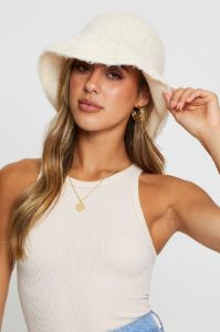 White Fuzzy Bucket Hat sold by Ally Fashion
