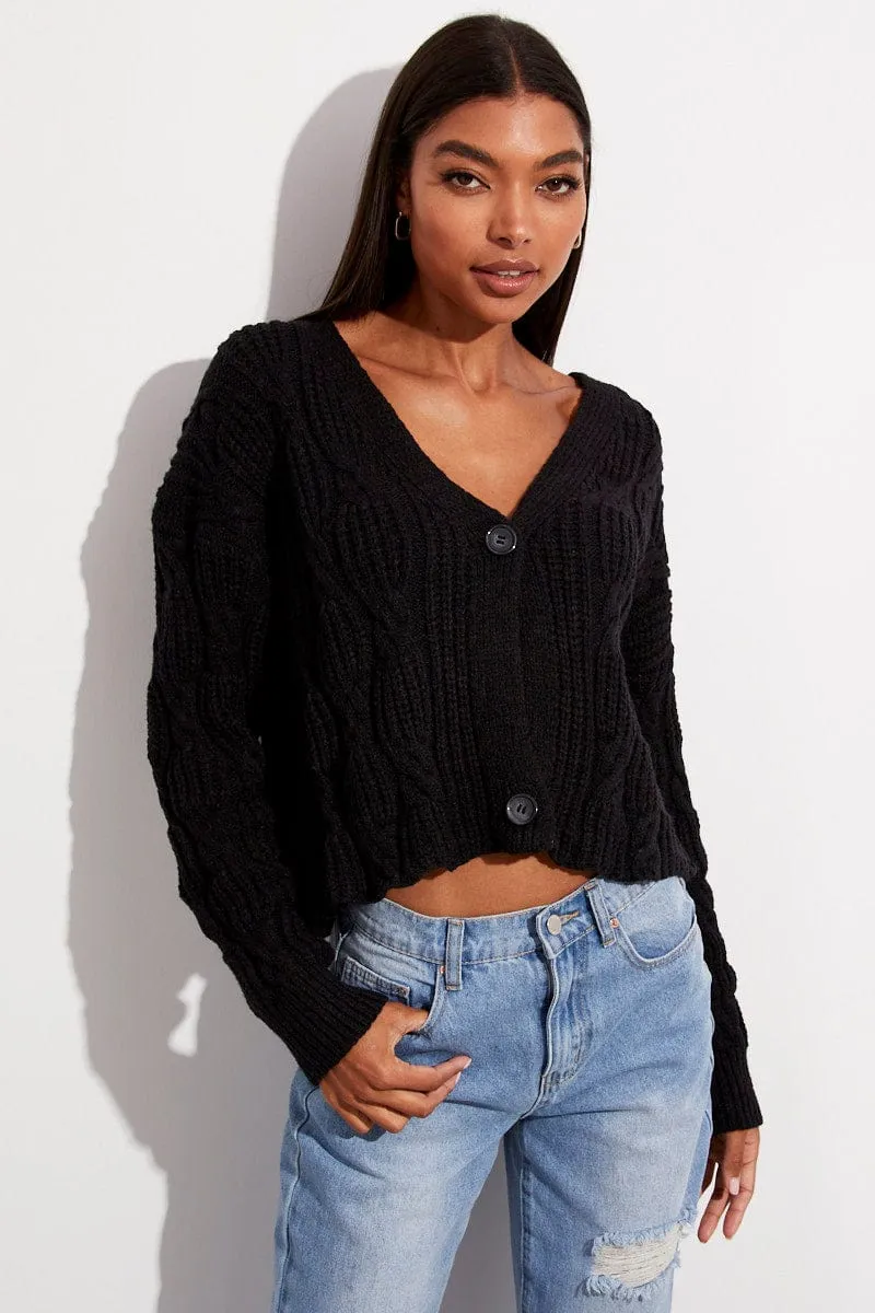 Black Oversized Cable Knit Cardigan sold by Ally Fashion
