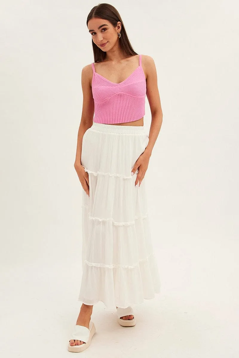 White Maxi Skirt High Rise Tiered sold by Ally Fashion