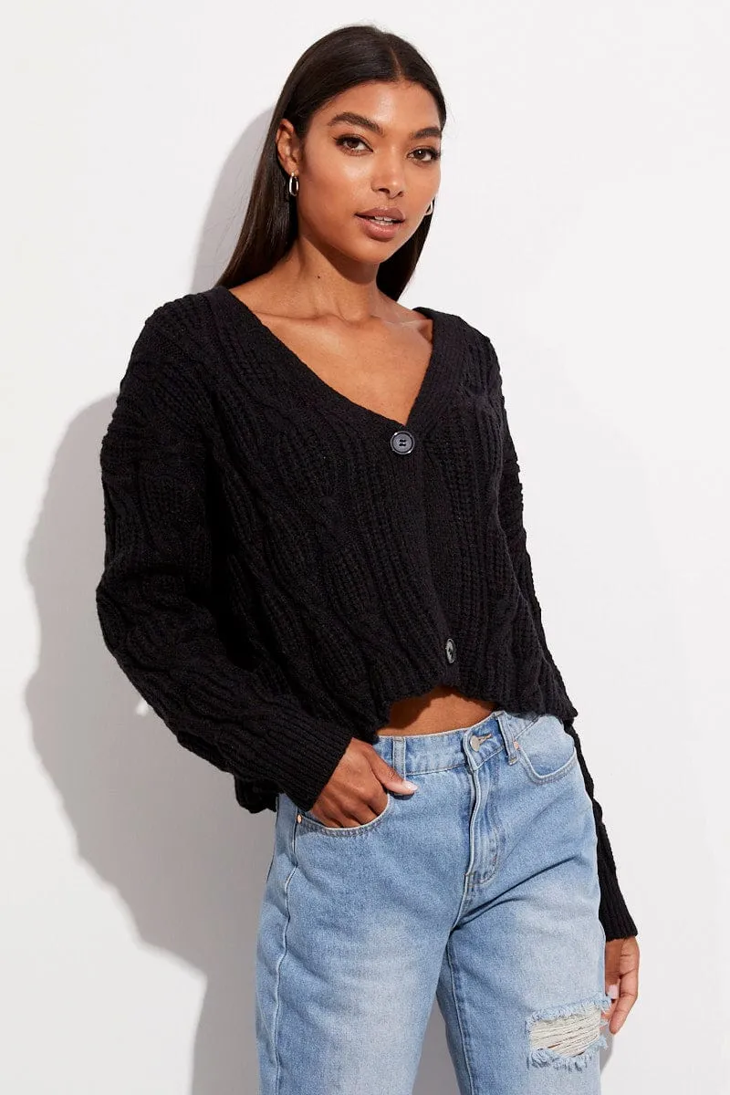Black Oversized Cable Knit Cardigan sold by Ally Fashion product image thumbnail 3