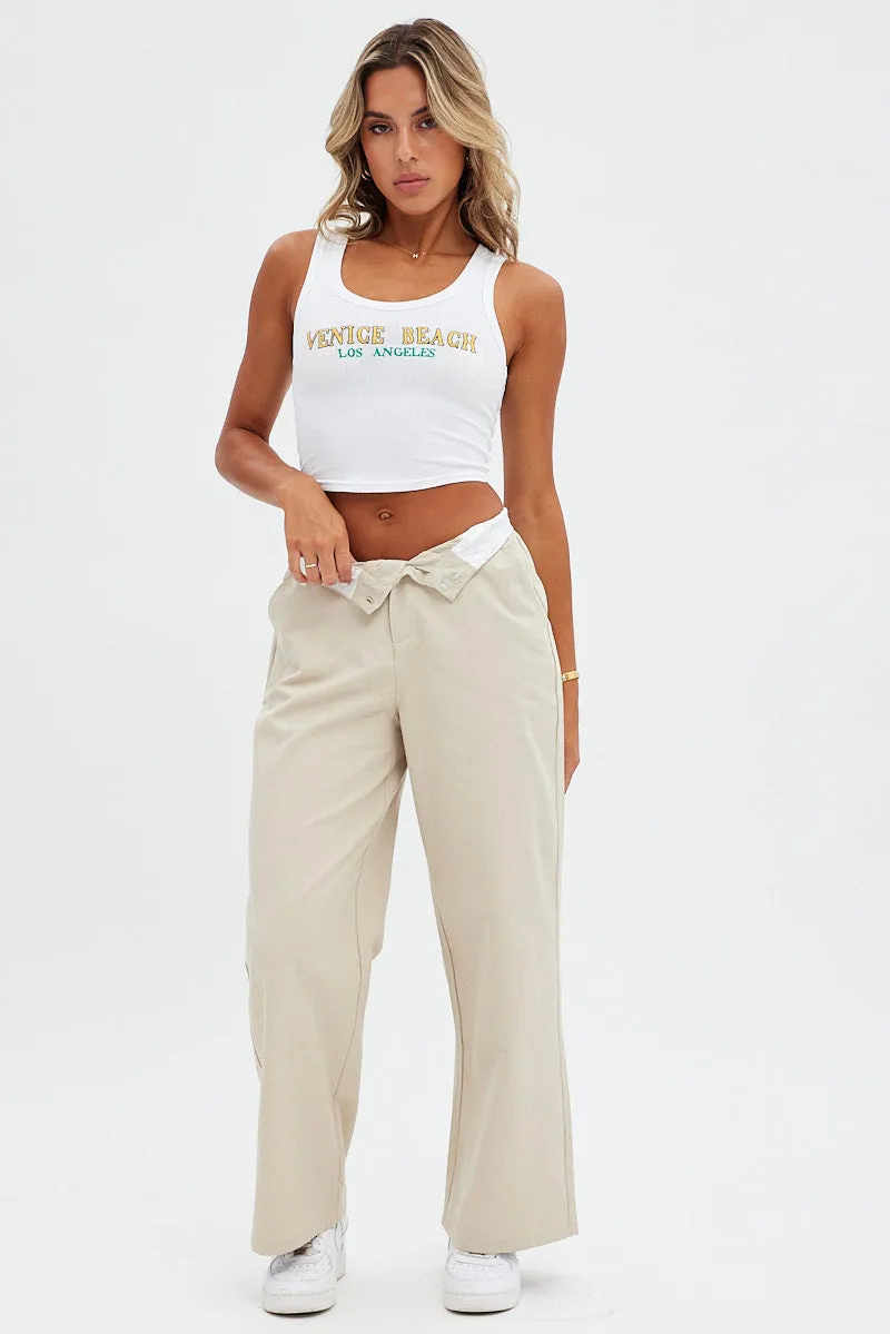 Beige Pant Straight Leg Turned Down Waist sold by Ally Fashion product image thumbnail 2