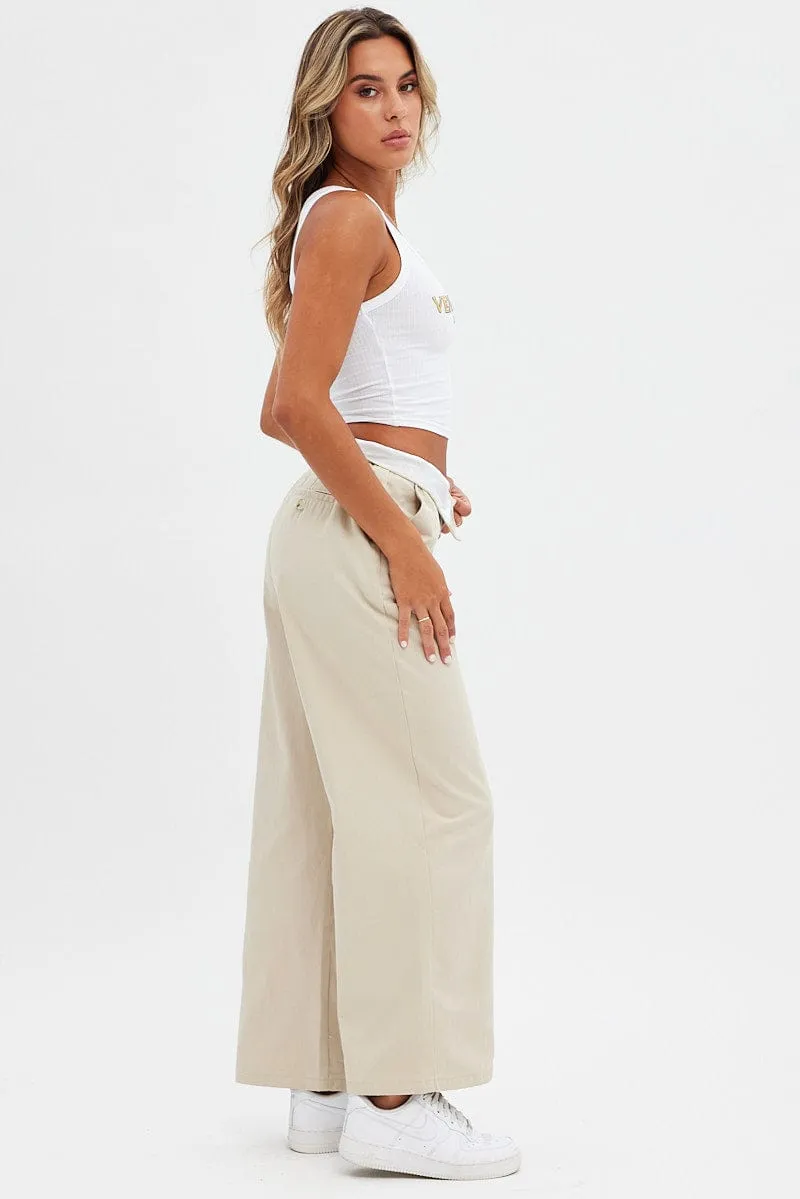 Beige Pant Straight Leg Turned Down Waist sold by Ally Fashion product image thumbnail 4