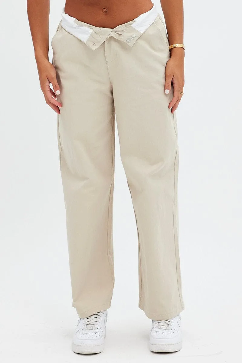 Beige Pant Straight Leg Turned Down Waist sold by Ally Fashion