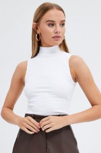 White Tank Top Sleeveless High neck Seamless sold by Ally Fashion