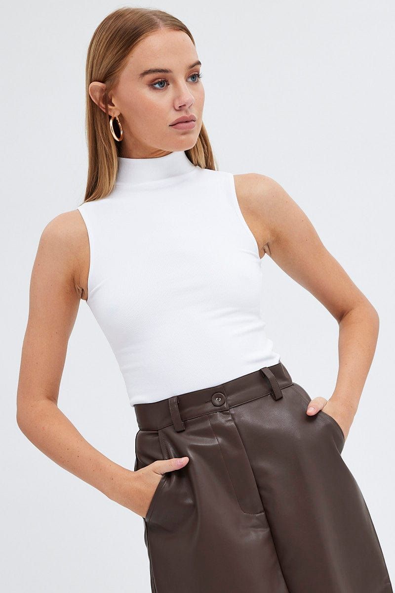 White Tank Top Sleeveless High neck Seamless sold by Ally Fashion