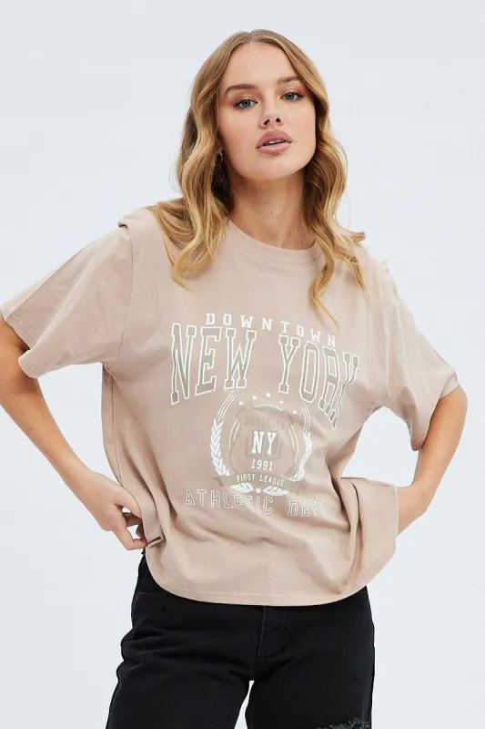 Beige Graphic Tee Short Sleeves sold by Ally Fashion