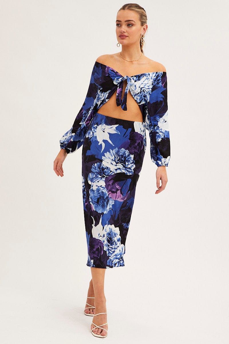 Abstract Print Slip Skirt Midi Satin sold by Ally Fashion