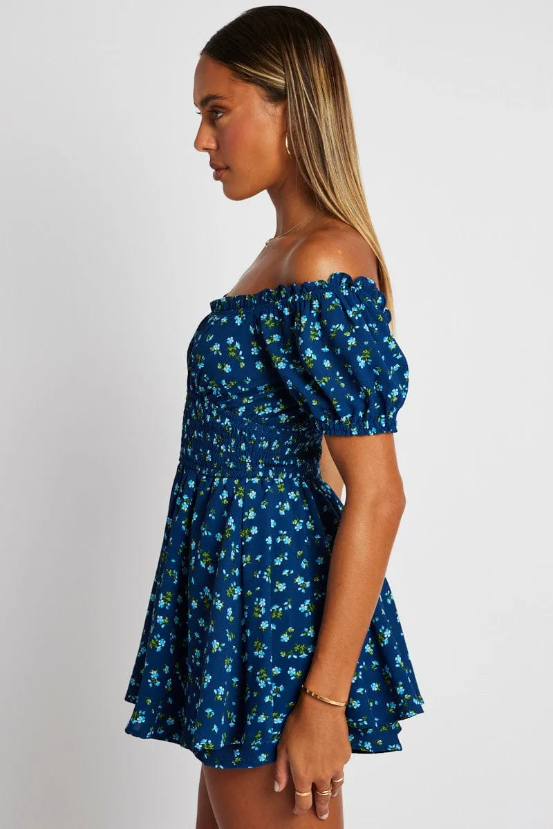 Blue Ditsy Ruffle Playsuit Short Sleeve sold by Ally Fashion product image thumbnail 4