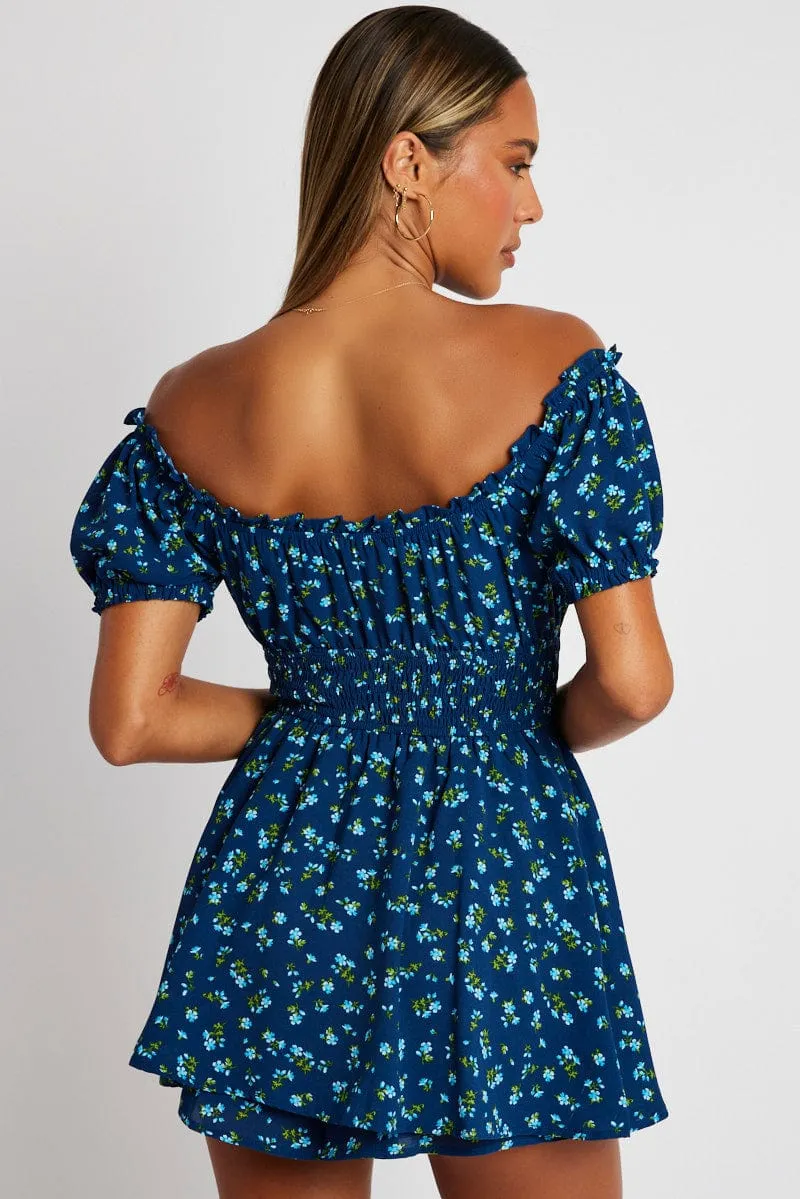 Blue Ditsy Ruffle Playsuit Short Sleeve sold by Ally Fashion product image thumbnail 5