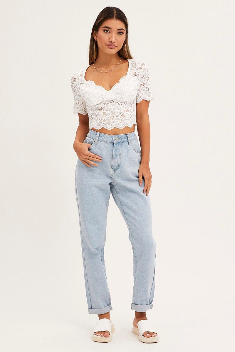 White Lace Top Short Sleeve V Neck Crop sold by Ally Fashion product image thumbnail 2