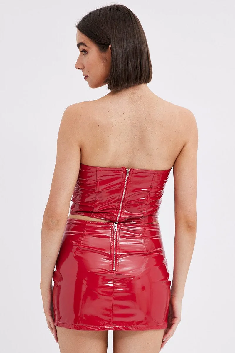Red Mini Skirt Mid Rise PU Patent Faux Leather sold by Ally Fashion product image thumbnail 5