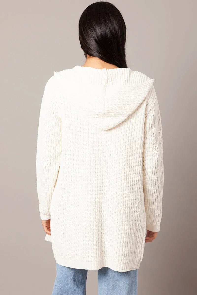 White Knit Cardigan Hooded Longline Chenille sold by Ally Fashion product image thumbnail 5