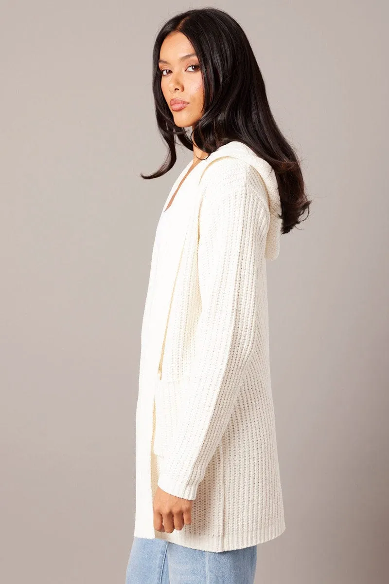 White Knit Cardigan Hooded Longline Chenille sold by Ally Fashion product image thumbnail 4