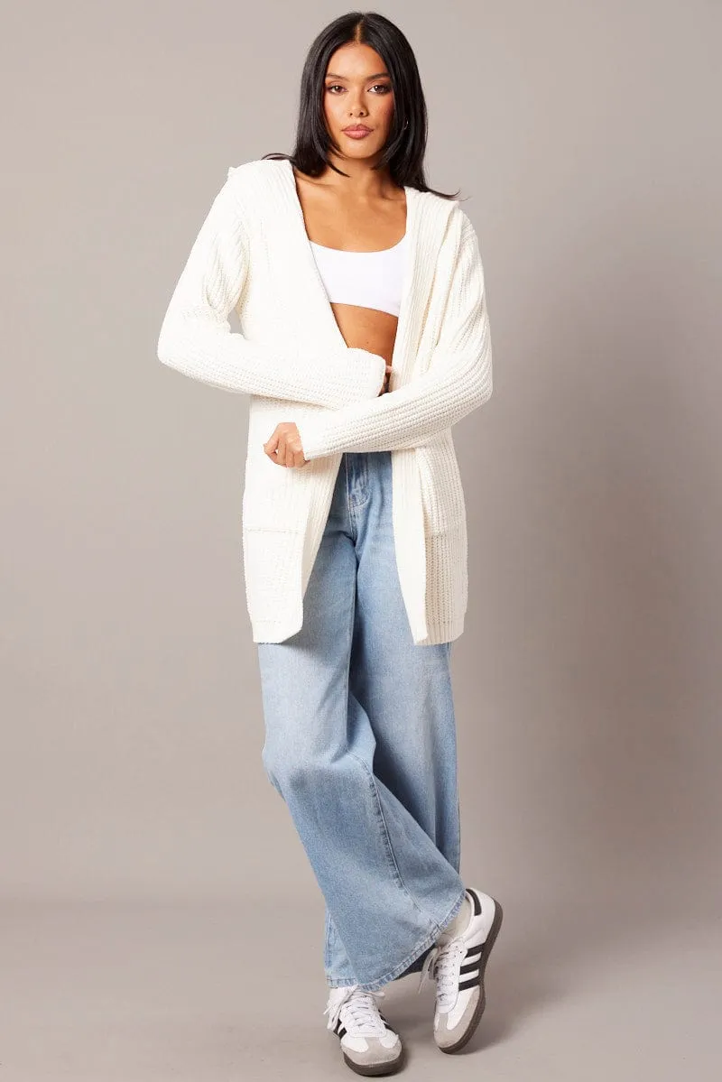 White Knit Cardigan Hooded Longline Chenille sold by Ally Fashion product image thumbnail 2