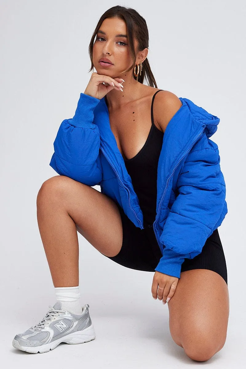Blue Puffer Jacket with Long Sleeves sold by Ally Fashion