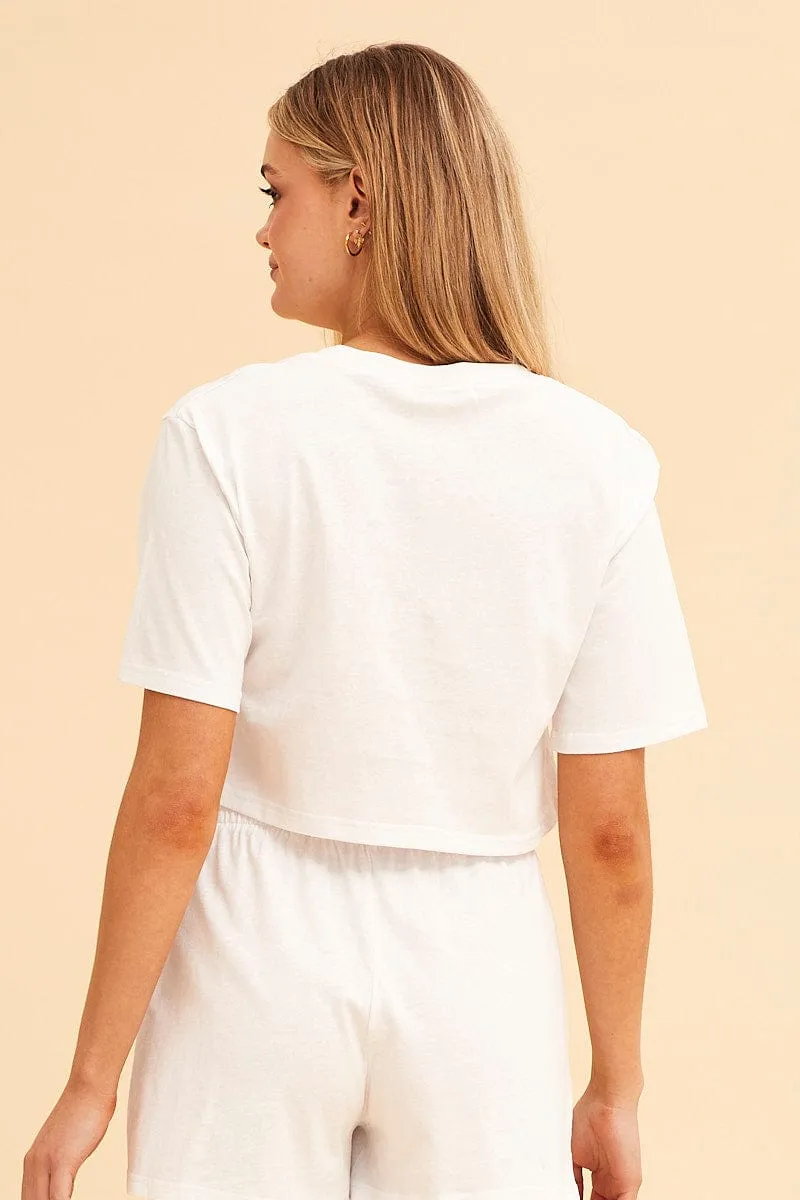 White Crop T-Shirt Crew Neck Short Sleeve Relaxed Fit sold by Ally Fashion product image thumbnail 5