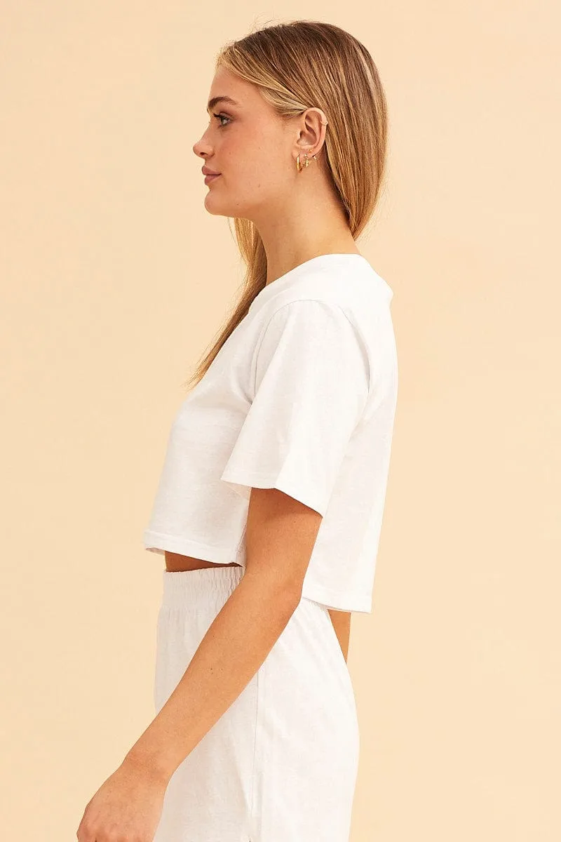 White Crop T-Shirt Crew Neck Short Sleeve Relaxed Fit sold by Ally Fashion product image thumbnail 4
