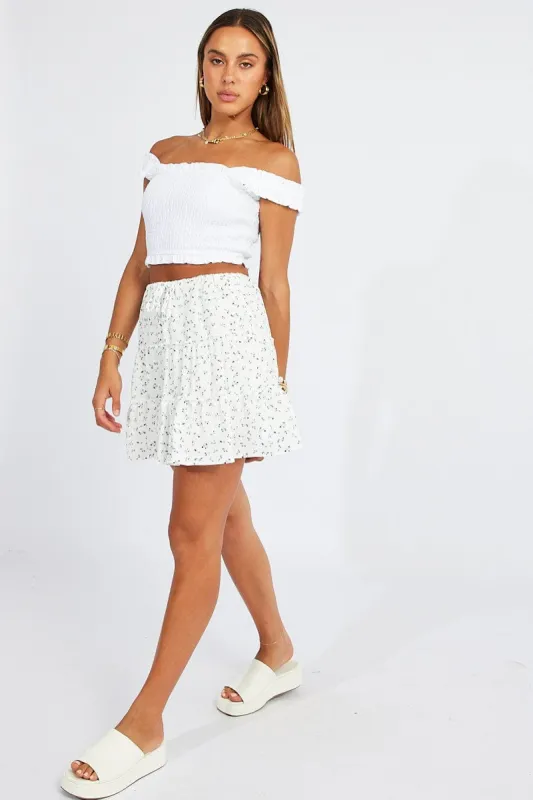 White Ditsy Skater Dress Tiered Mini sold by Ally Fashion
