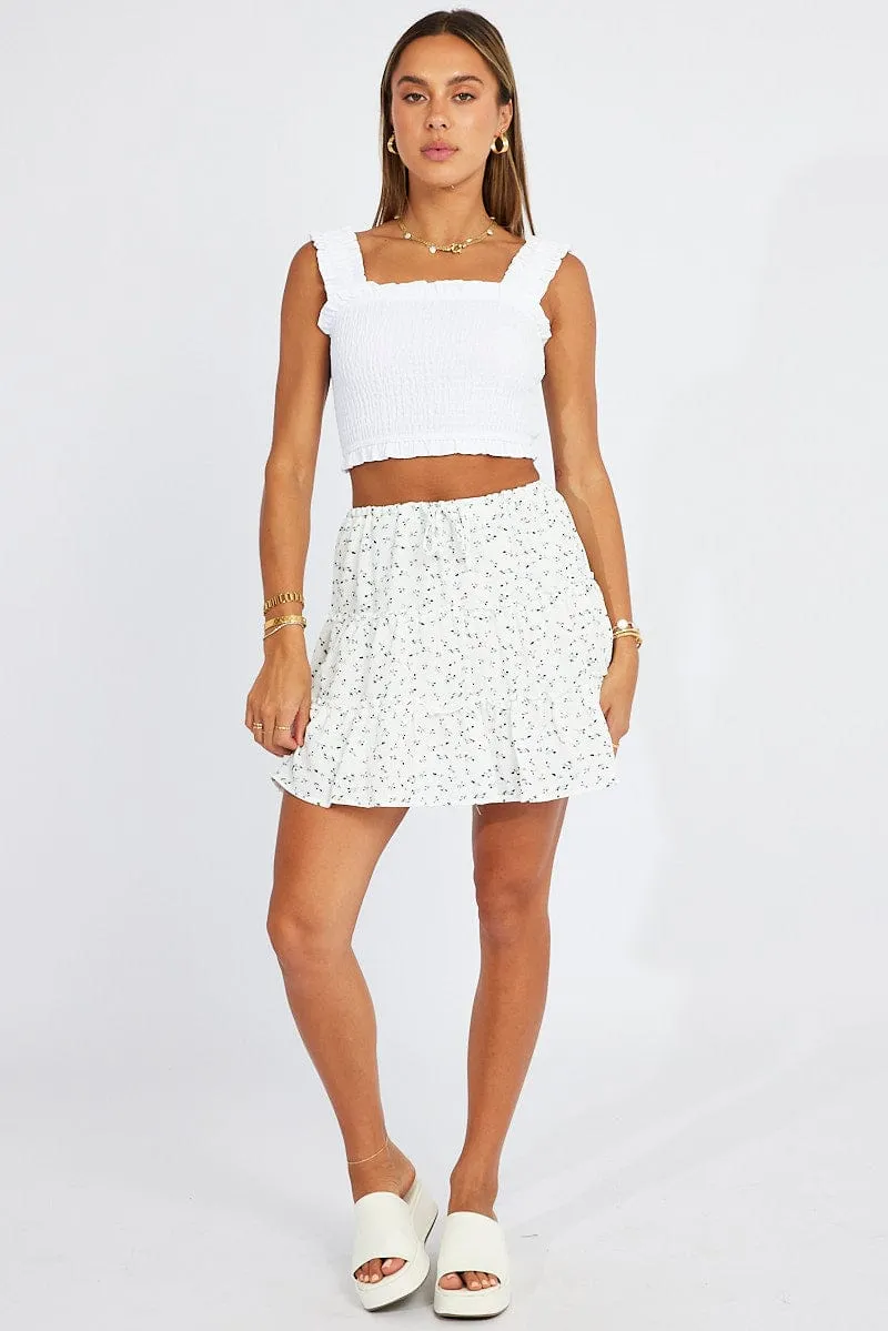White Ditsy Skater Dress Tiered Mini sold by Ally Fashion product image thumbnail 2