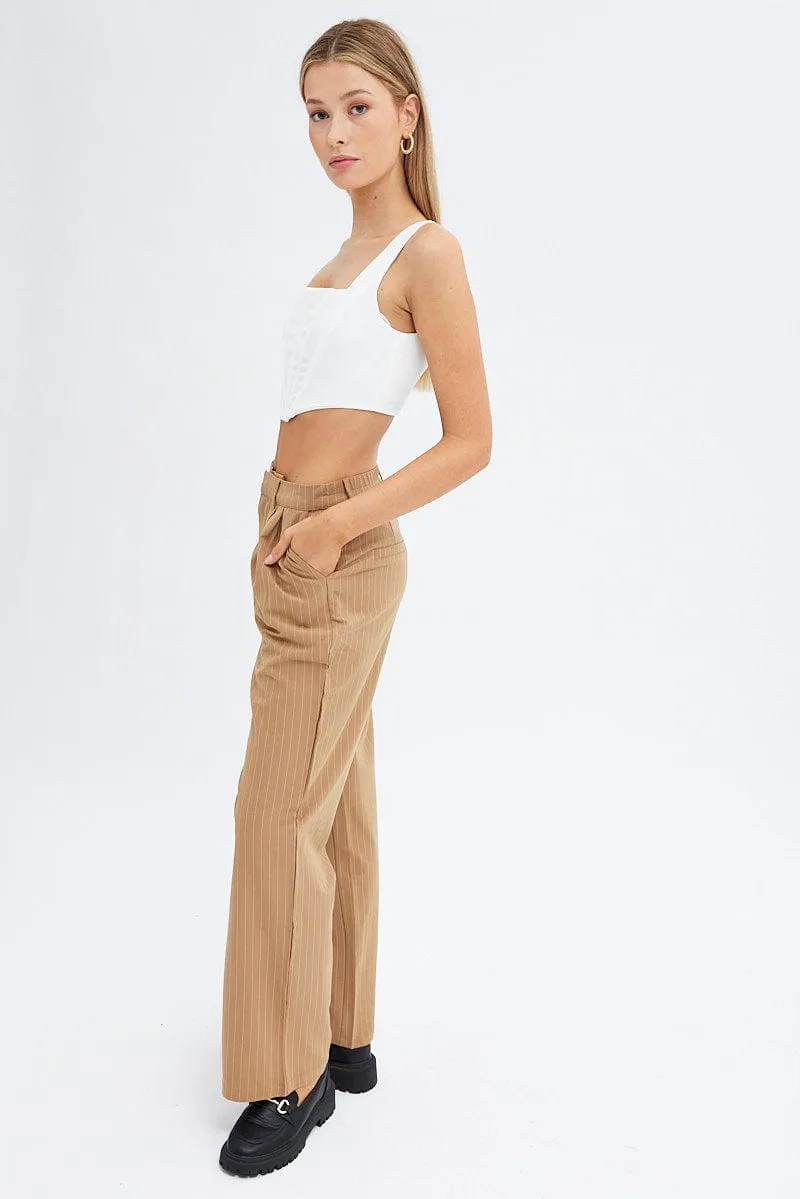 Blue Stripe Wide Leg Pants High Rise Pleated sold by Ally Fashion product image thumbnail 4