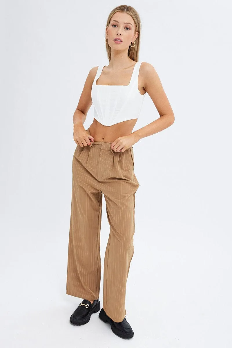 Blue Stripe Wide Leg Pants High Rise Pleated sold by Ally Fashion