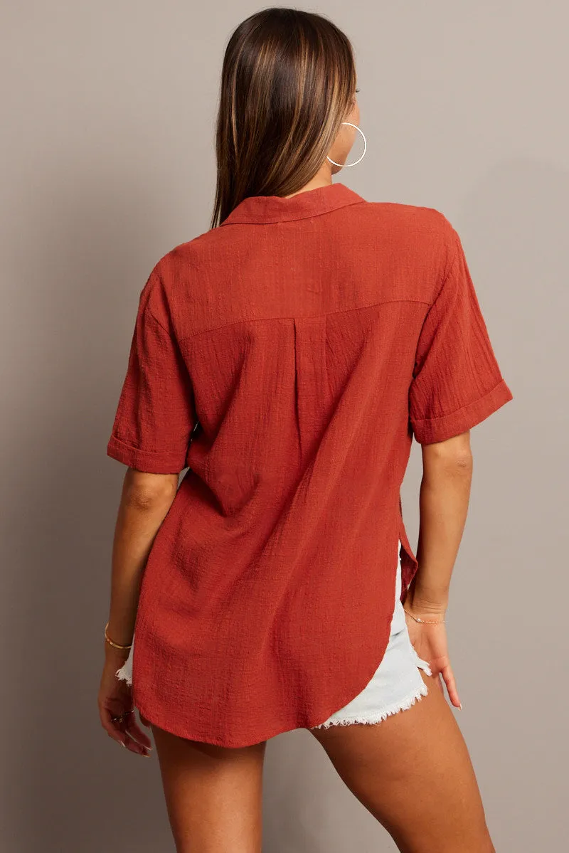 Brown Relaxed Shirt Short Sleeve sold by Ally Fashion product image thumbnail 5