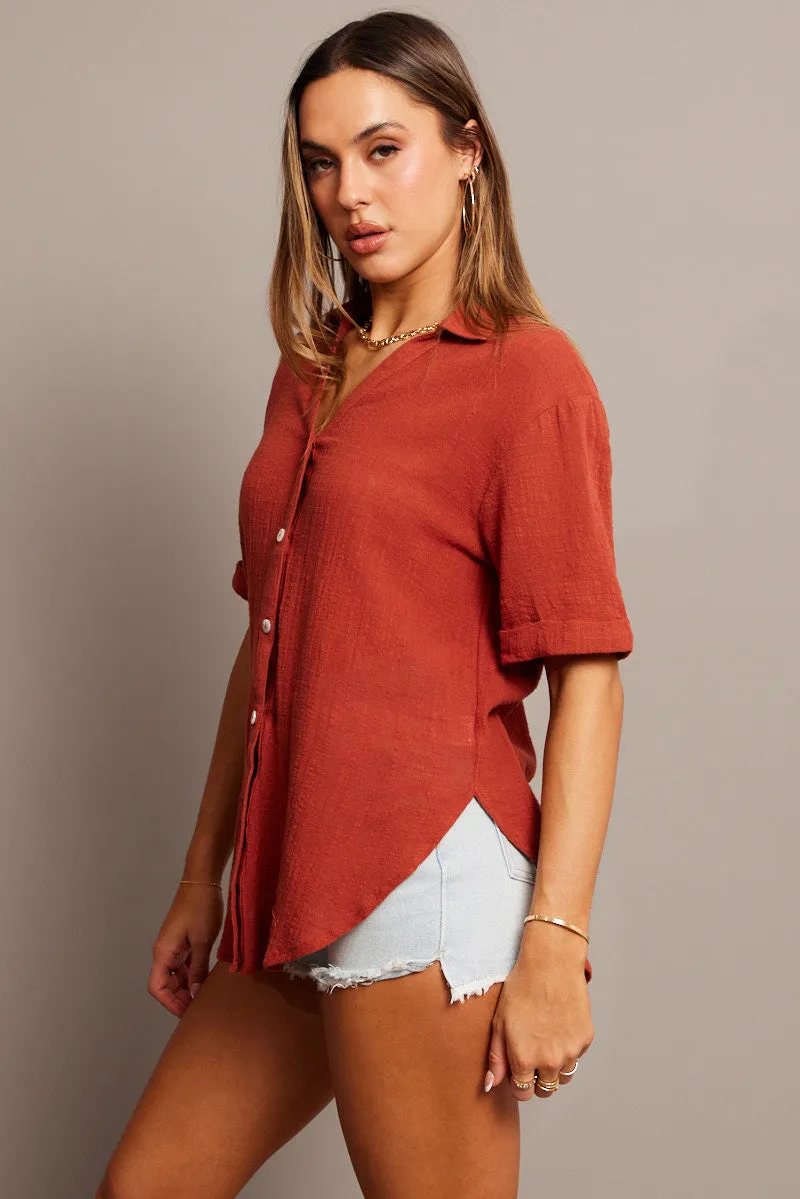 Brown Relaxed Shirt Short Sleeve sold by Ally Fashion product image thumbnail 4