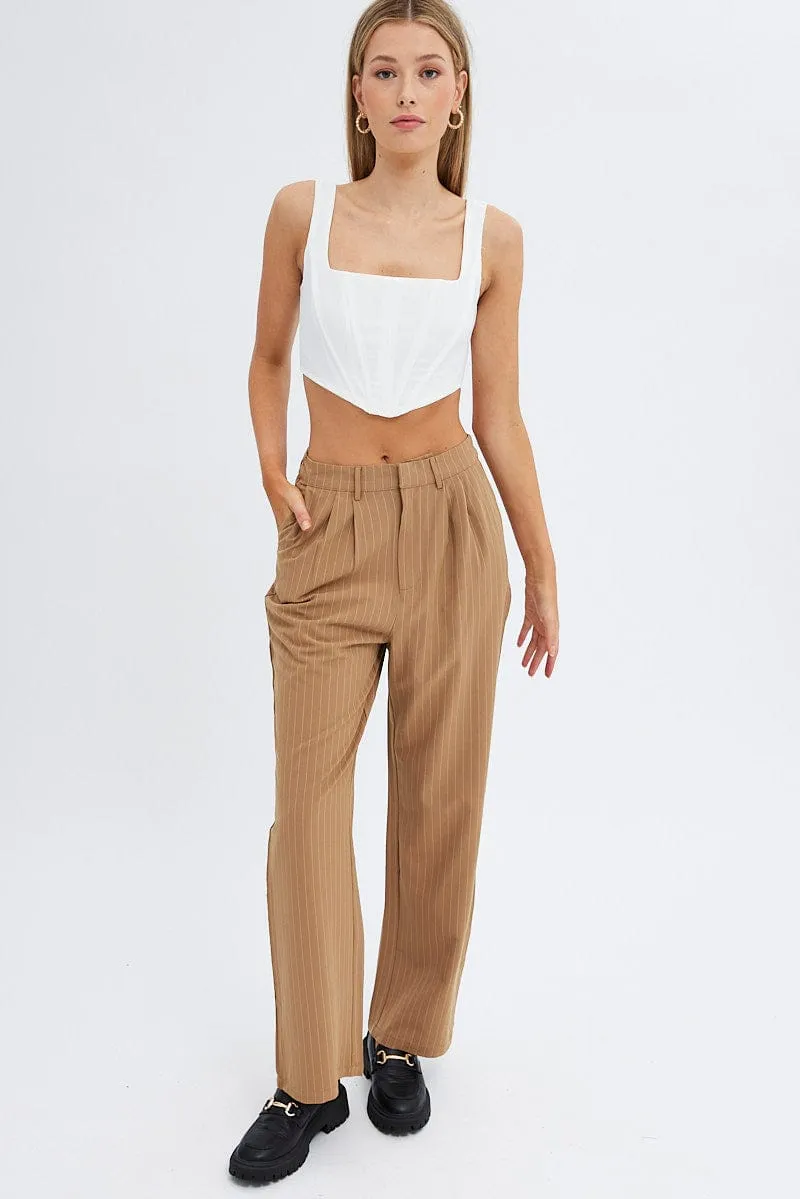 Blue Stripe Wide Leg Pants High Rise Pleated sold by Ally Fashion product image thumbnail 3