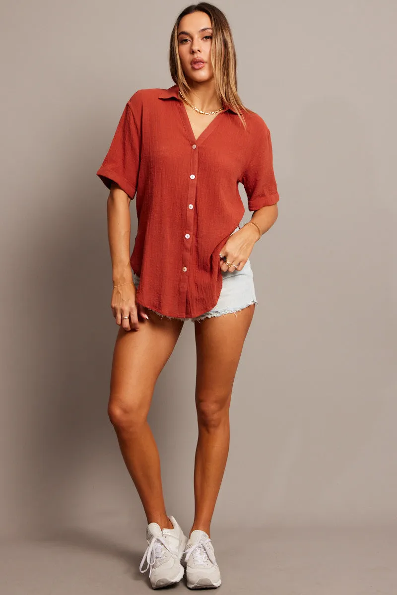 Brown Relaxed Shirt Short Sleeve sold by Ally Fashion product image thumbnail 2