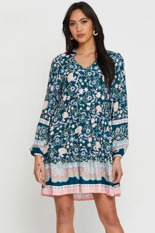 Print Mini Dress Long Sleeve sold by Ally Fashion