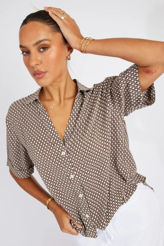 Brown Geo Shirt Short Sleeve sold by Ally Fashion