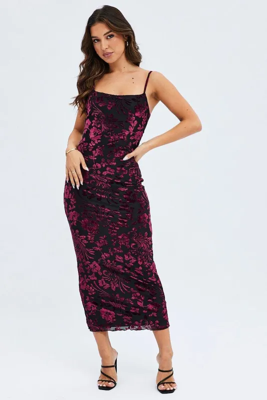 Red Maxi Dress Sleeveless Burn Out sold by Ally Fashion