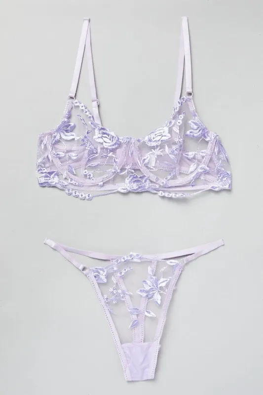 Purple Floral Embroidered Lingerie Set sold by Ally Fashion