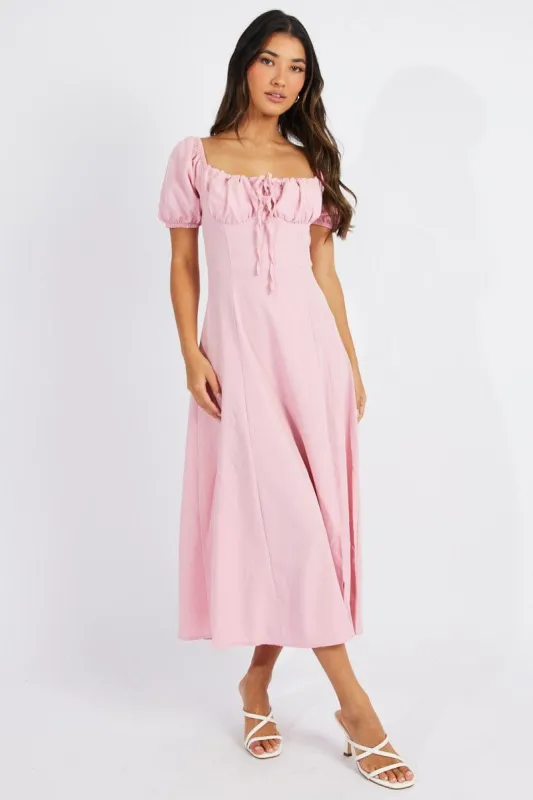 Pink Ruched Bust Midi Dress Short Sleeve sold by Ally Fashion