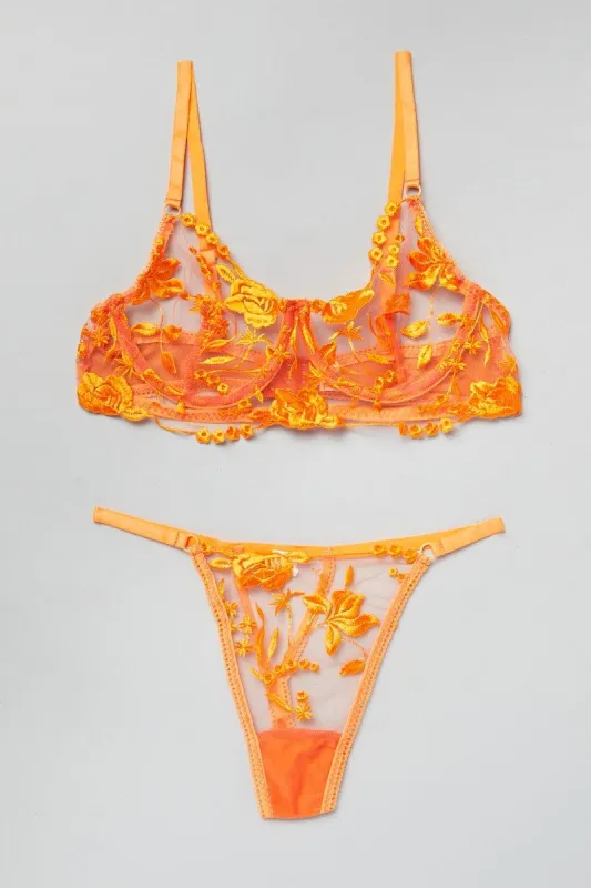 Orange Floral Embroidered Lingerie Set sold by Ally Fashion