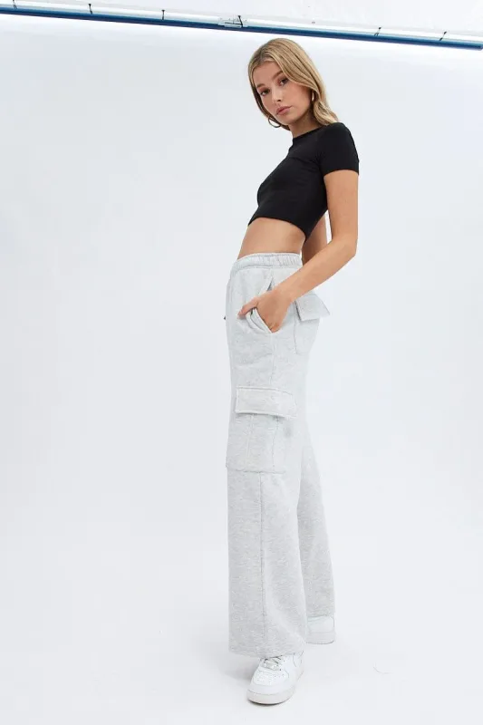 Grey Cargo Track Pants High Rise sold by Ally Fashion
