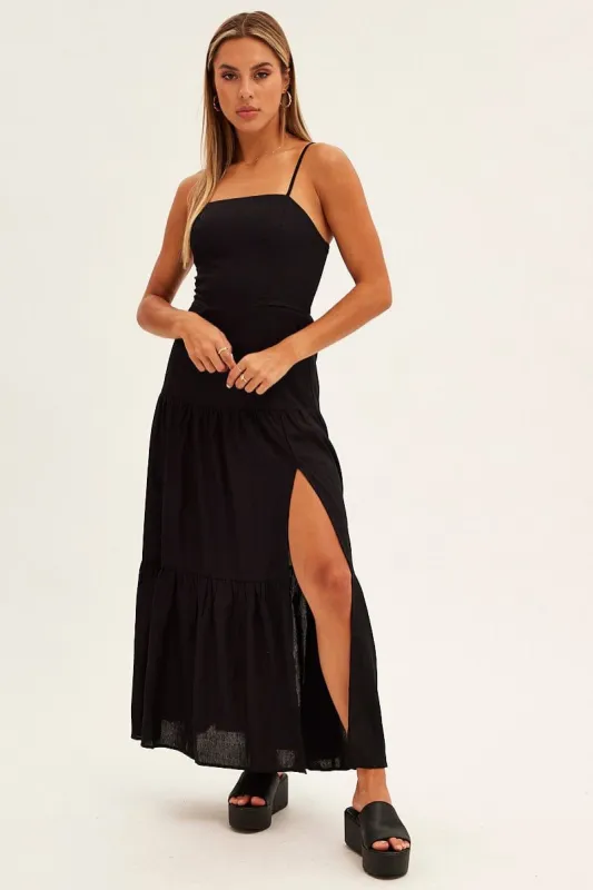 Black Maxi Dress Sleeveless Square Neck Linen Blend sold by Ally Fashion