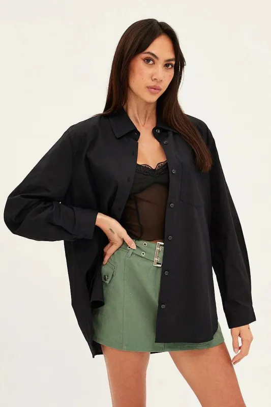 Black Oversized Shirt Long Sleeve Button Front sold by Ally Fashion
