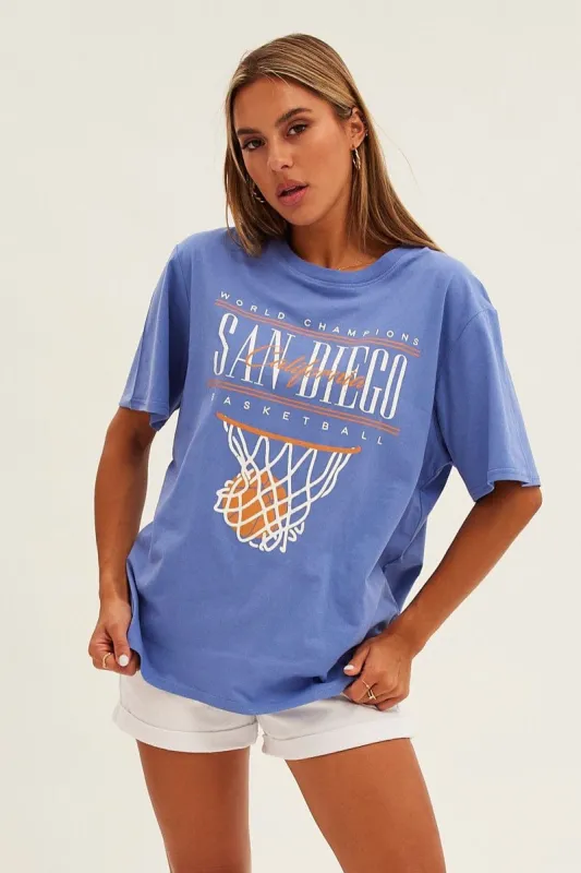 Blue Graphic Tee Short Sleeve Round Neck Basketball sold by Ally Fashion